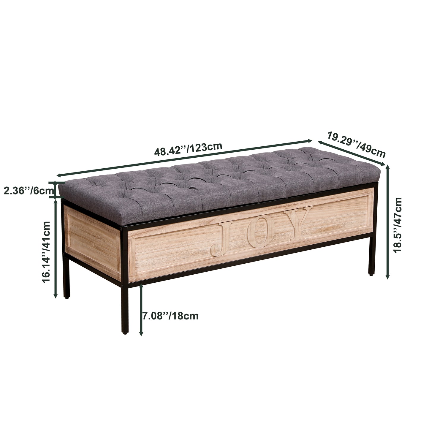 48'' Ottoman with Storage for Bedroom Upholstered Storage Benches Wood JOY End of Bed Bench (Dark Gray)