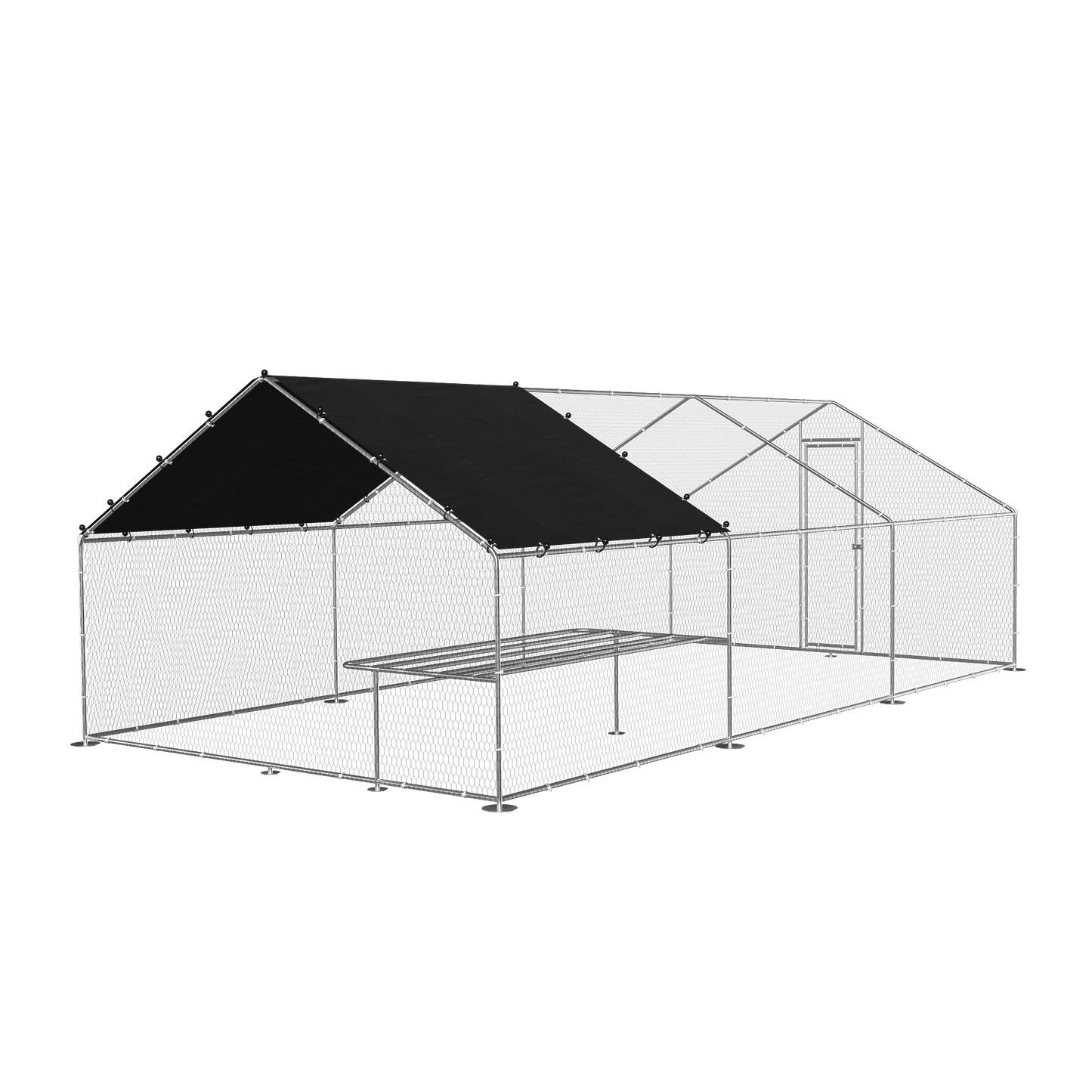 Large metal chicken coop, walk-in chicken coop, galvanized wire poultry chicken coop, rabbit duck coop with waterproof and UV protection cover for outdoor, backyard and farm. 9.8' W x 19.7' D x 6.6' H