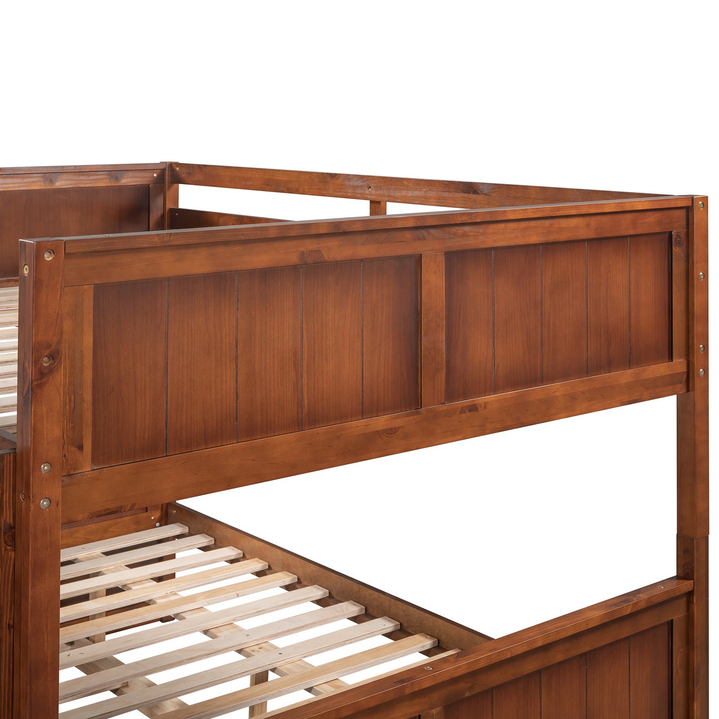 Versatile Full-Size Bunk Bed with Trundle in Walnut