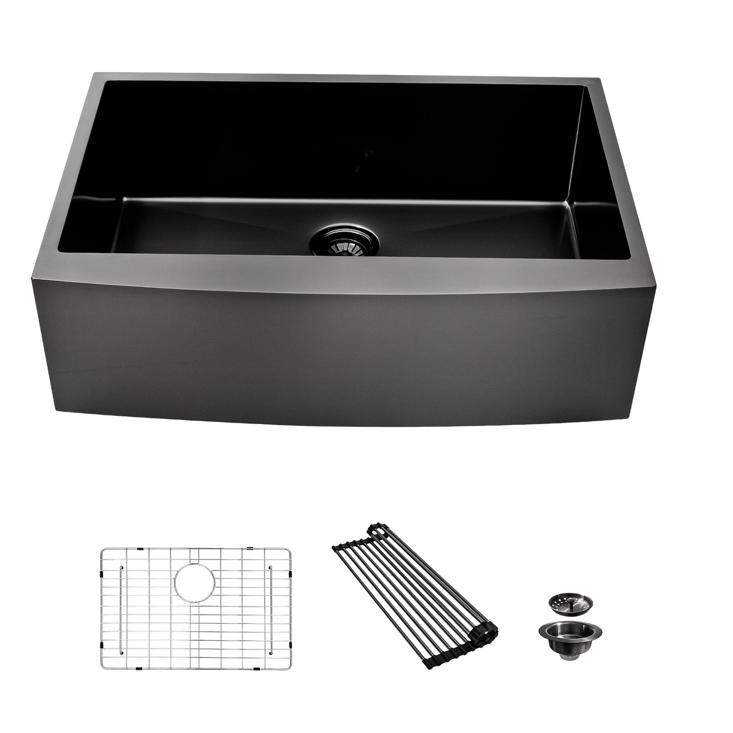 33-inch Gunmetal Black Stainless Steel Farmhouse Kitchen Sink with Noise Reduction and Efficient Drainage