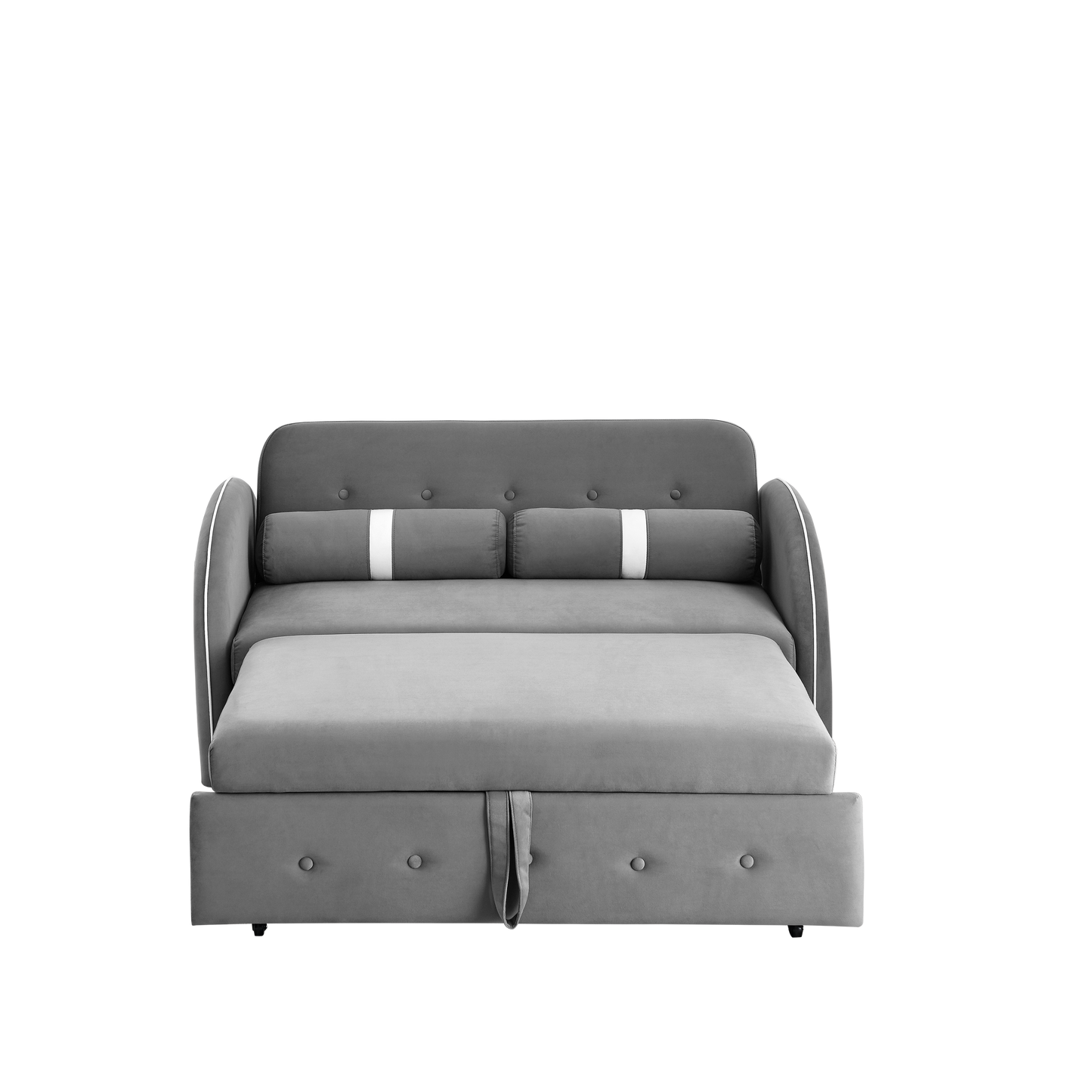 Modern 55.5" Pull Out Sleep Sofa Bed 2 Seater Loveseats Sofa Couch with side pockets, Adjsutable Backrest and Lumbar Pillows for Apartment Office Living Room