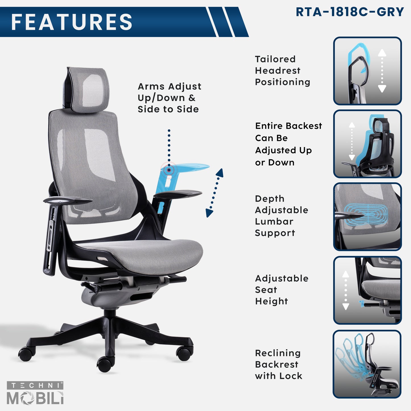 LUX Ergonomic Executive Chair, Grey