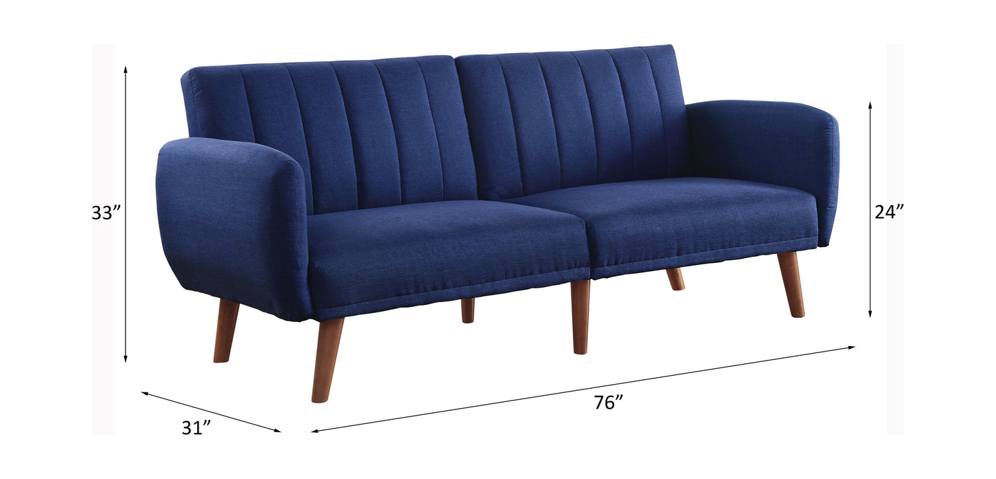 Bernstein Adjustable Sofa, Blue Linen & Walnut Finish 57190