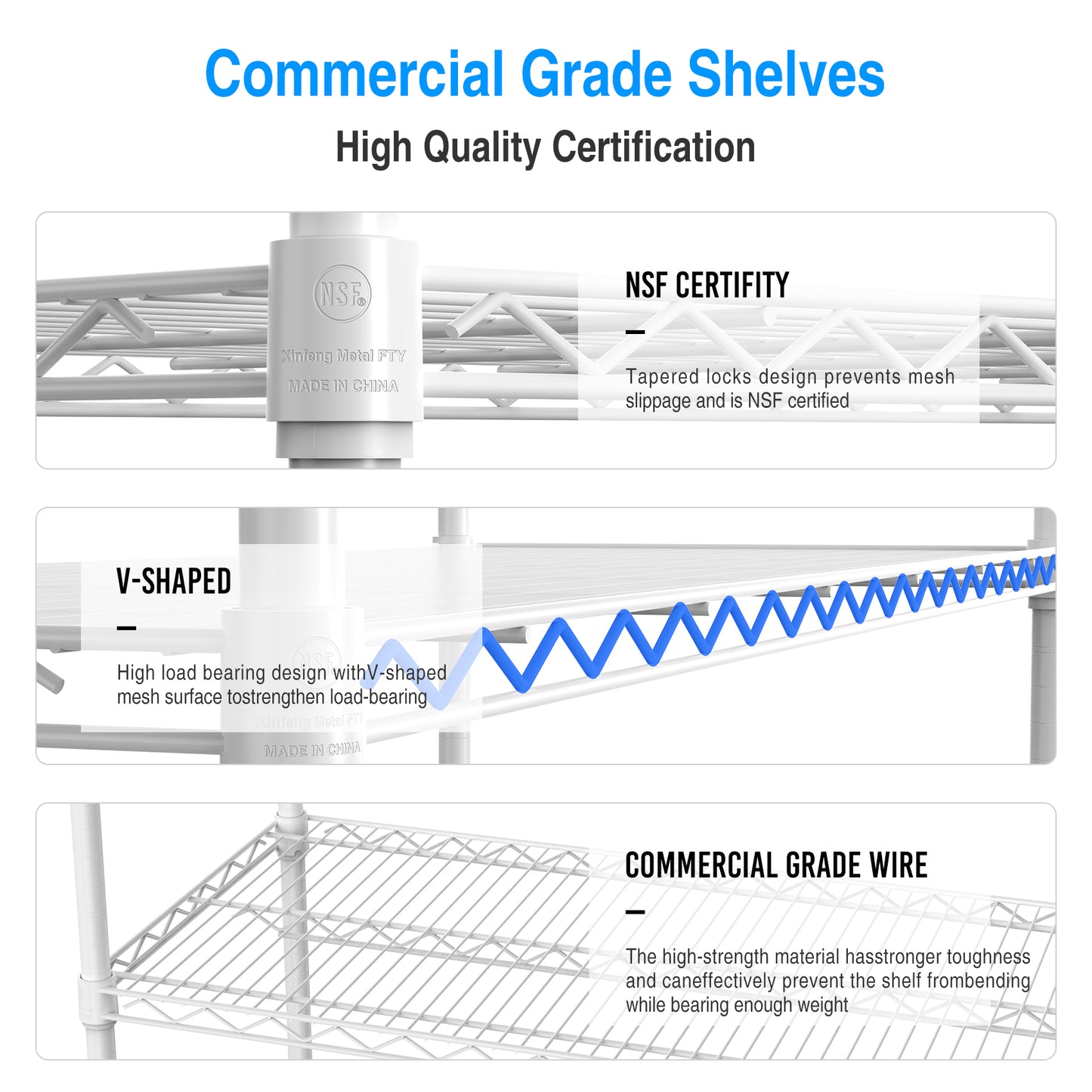 6 Tier Wire Shelving Unit, 6000 LBS NSF Height Adjustable Metal Garage Storage Shelves with Wheels, Heavy Duty Storage Wire Rack Metal Shelves - White - 186082