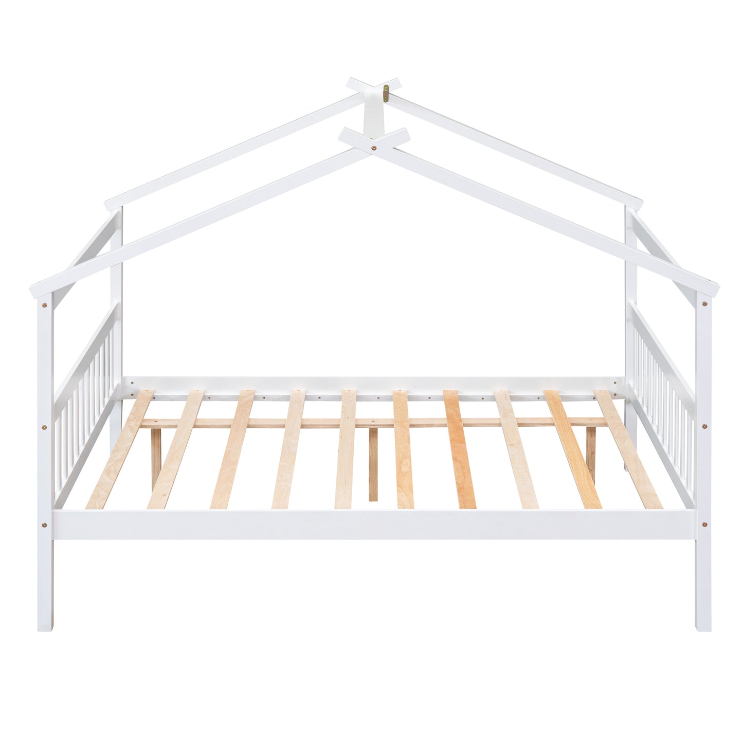 Full Size Wooden House Bed with Twin Size Trundle, White