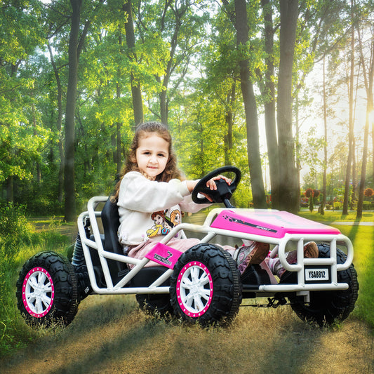 Pink, 24V Ultimate Go-Kart, Ride On Toy for Big Kids Ages 6+, 2x200W Powerful Motor, 6MPH Outdoor/Off road/Dirt Road Electric Car, Wide Seat, Metal Frame, Strong Shock Absorbers, High/Low Speed, Gift