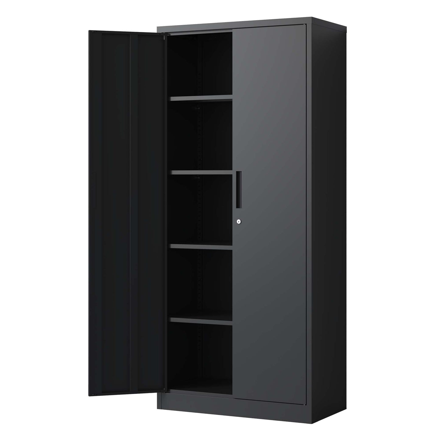 72H Metal Lockable Garage Storage Cabinet with 4 Shelves, Black Steel Cabinet for Home Office and Garage Organization