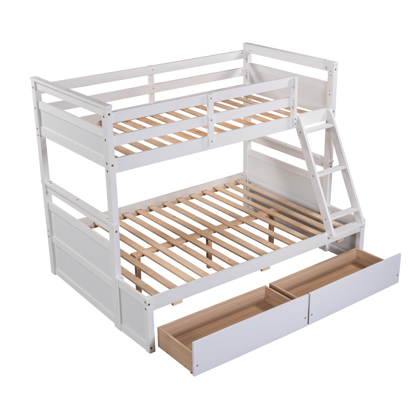 Twin Over Full Bunk Bed with Storage in White - Stylish Space-Saving Solution