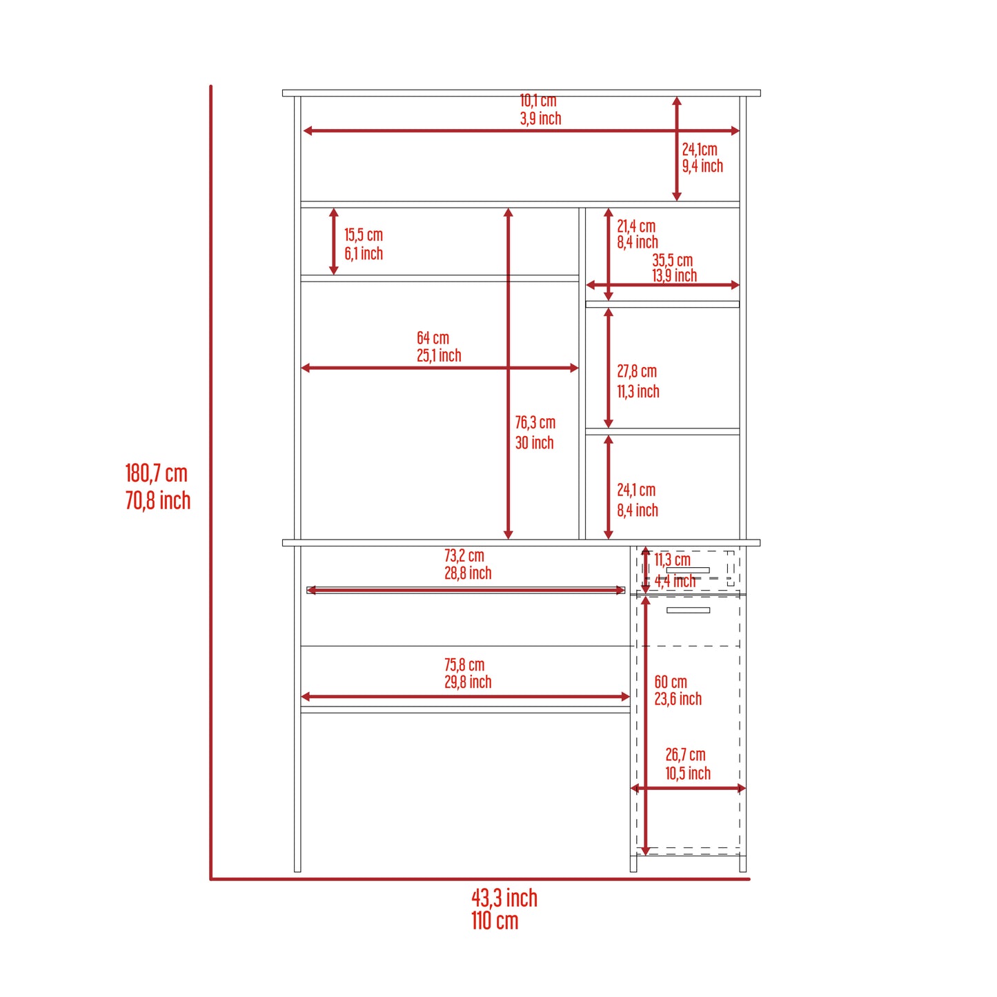 Gray Computer Workstation with Hutch and Storage