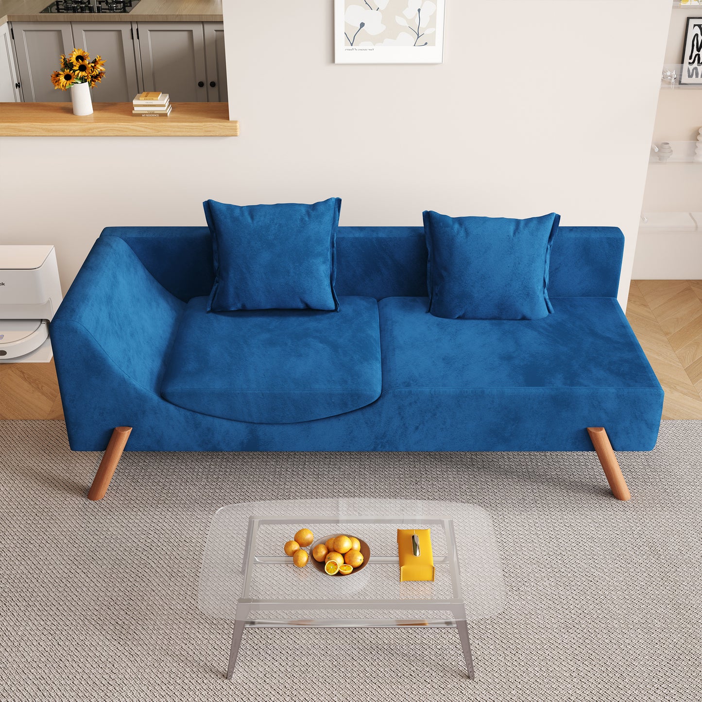 Cut-and-fill chaise longue, convertible multifunctional loveseat sofa blue