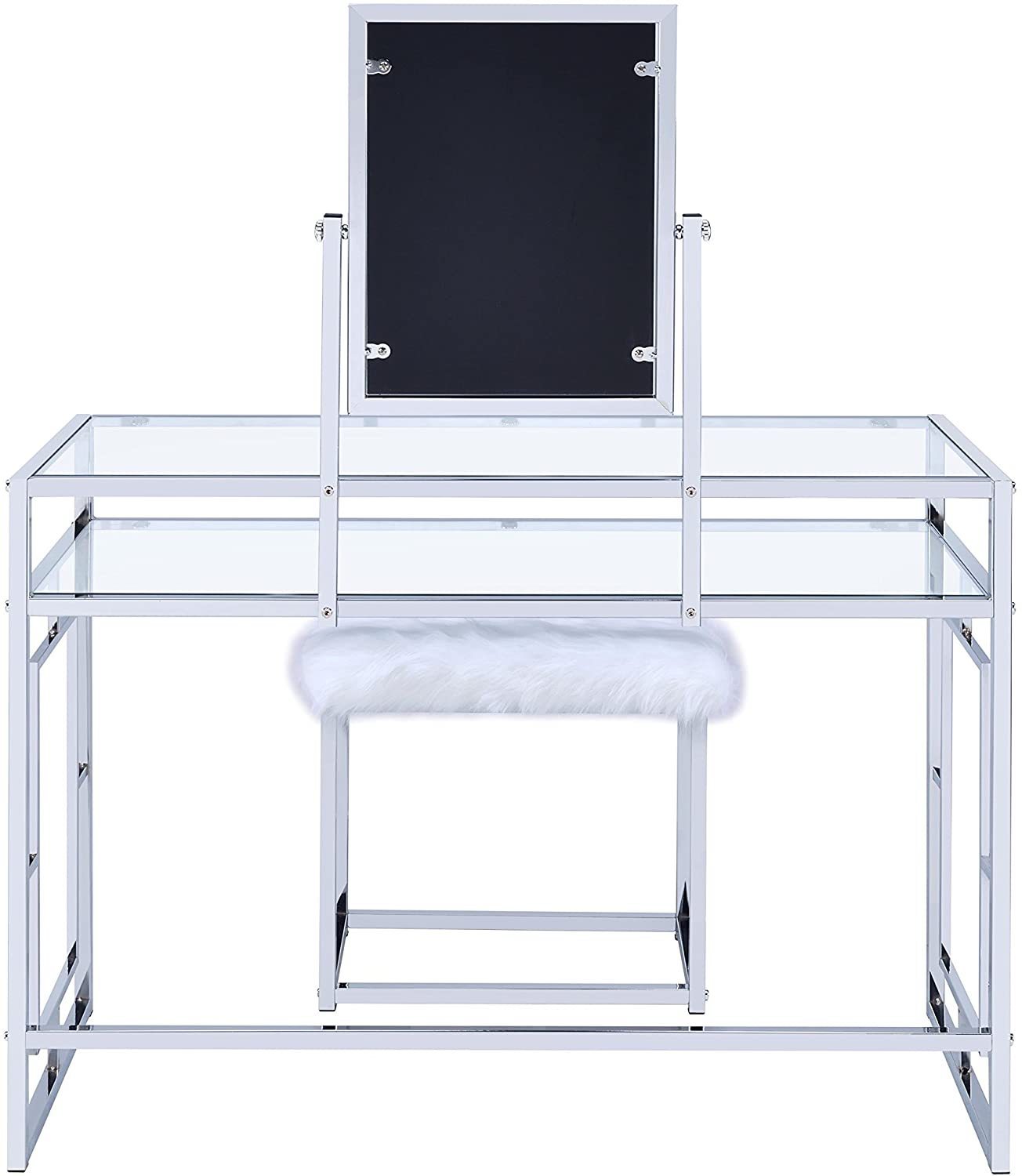 ACME Carenze II Curio Cabinet in White Faux Fur & Chrome 90314