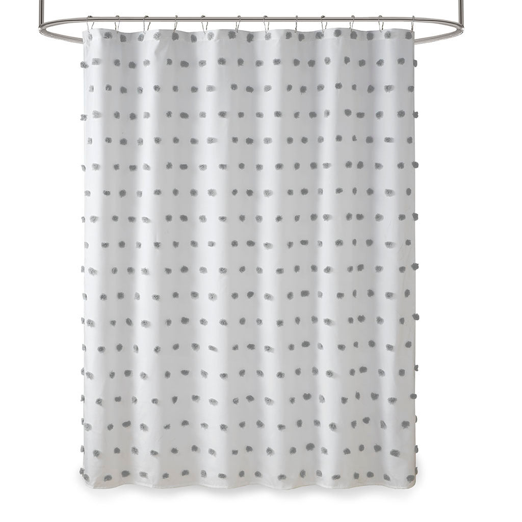 Sophie Textured Pom Pom Fabric Shower Curtain