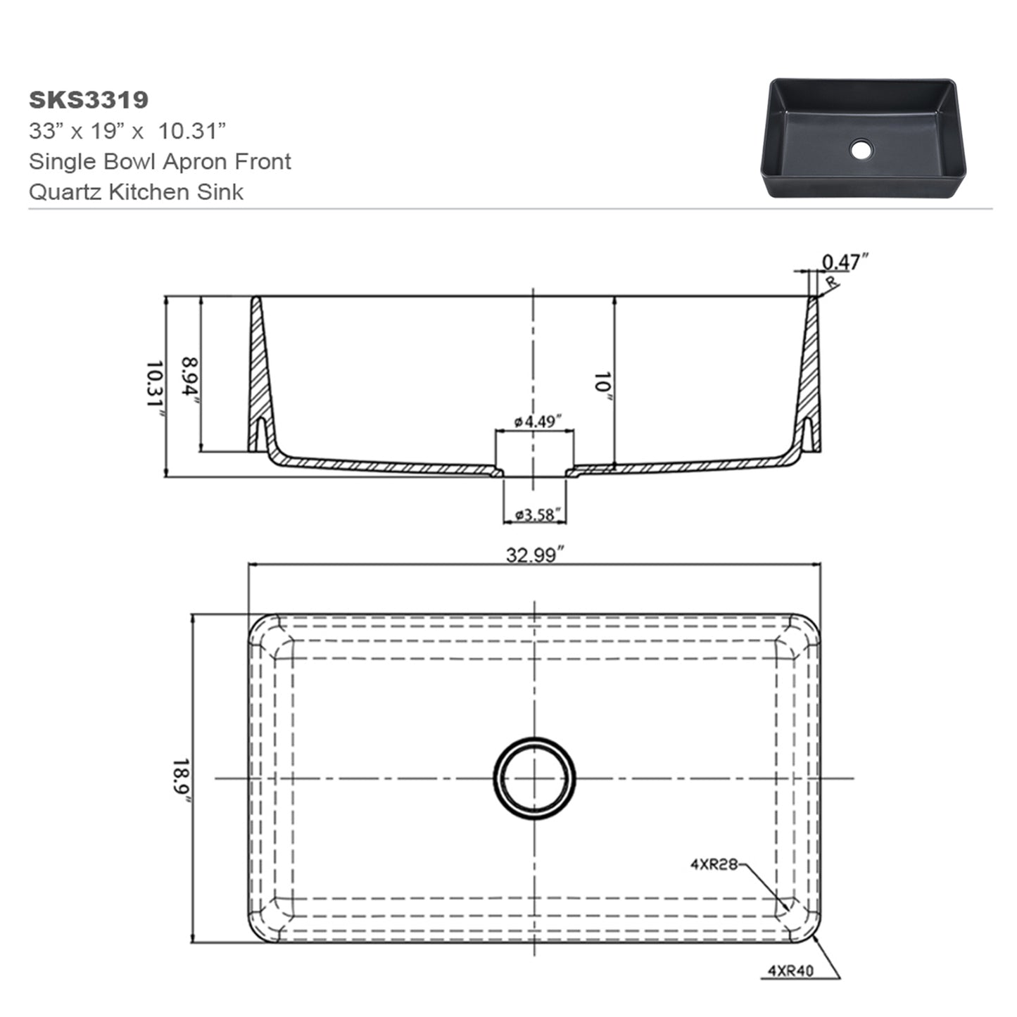 Modern Matte Black Farmhouse Kitchen Sink With Quartz Construction