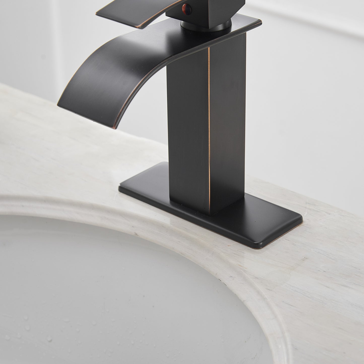 Bronze Waterfall Bathroom Faucet with Single Handle and Pop-up Drain