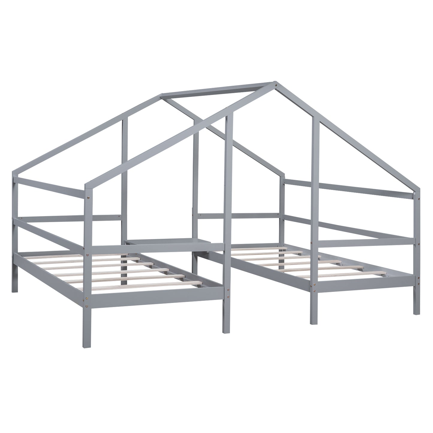 Double Twin Size Triangular House Beds with Built-in Table,Gray(: WF286895AAE)