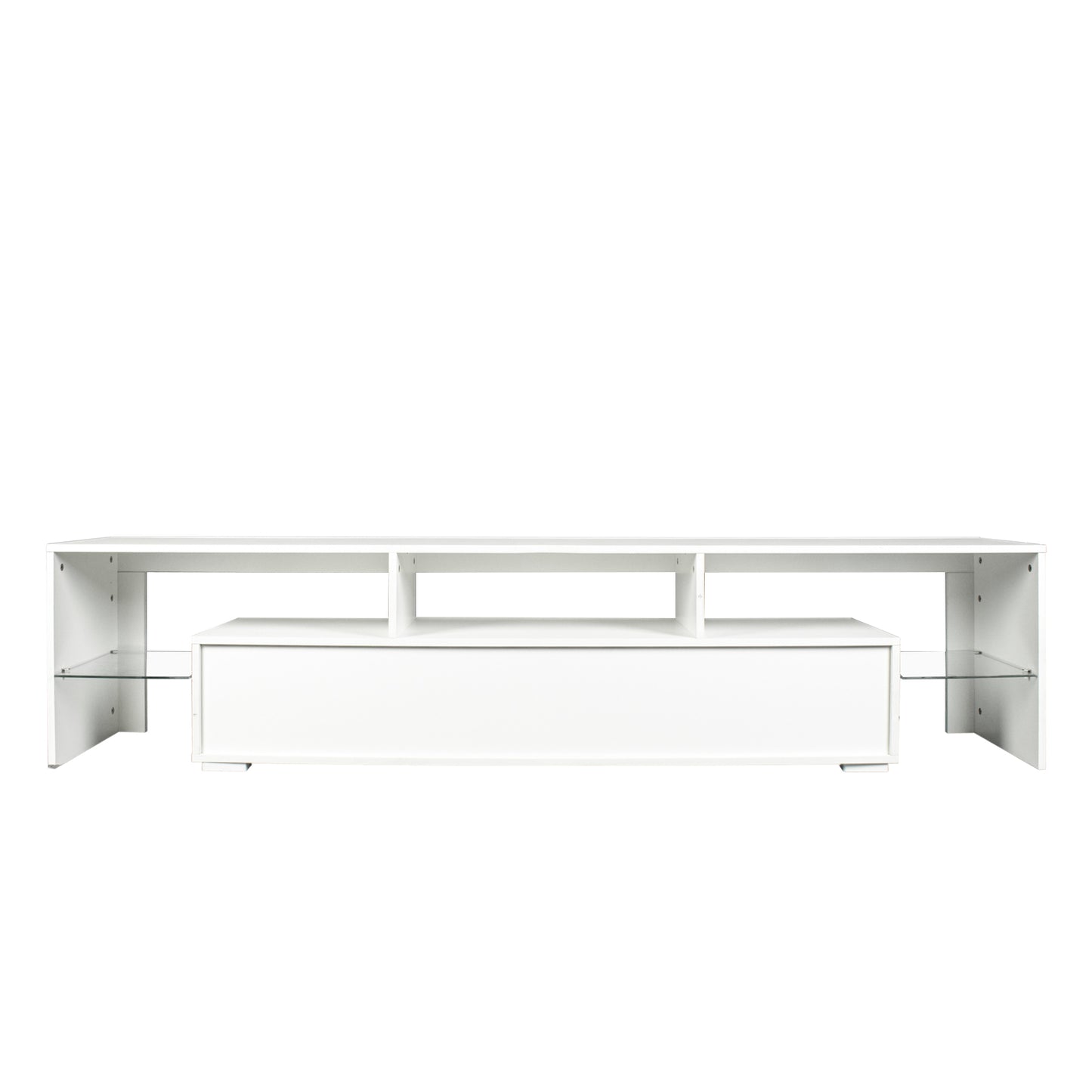 Contemporary White Gloss TV Stand with 80-inch LED Lights and Remote Control