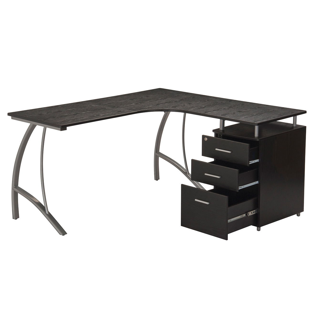 Sophisticated Espresso L-Shaped Computer Desk with Enhanced Storage System