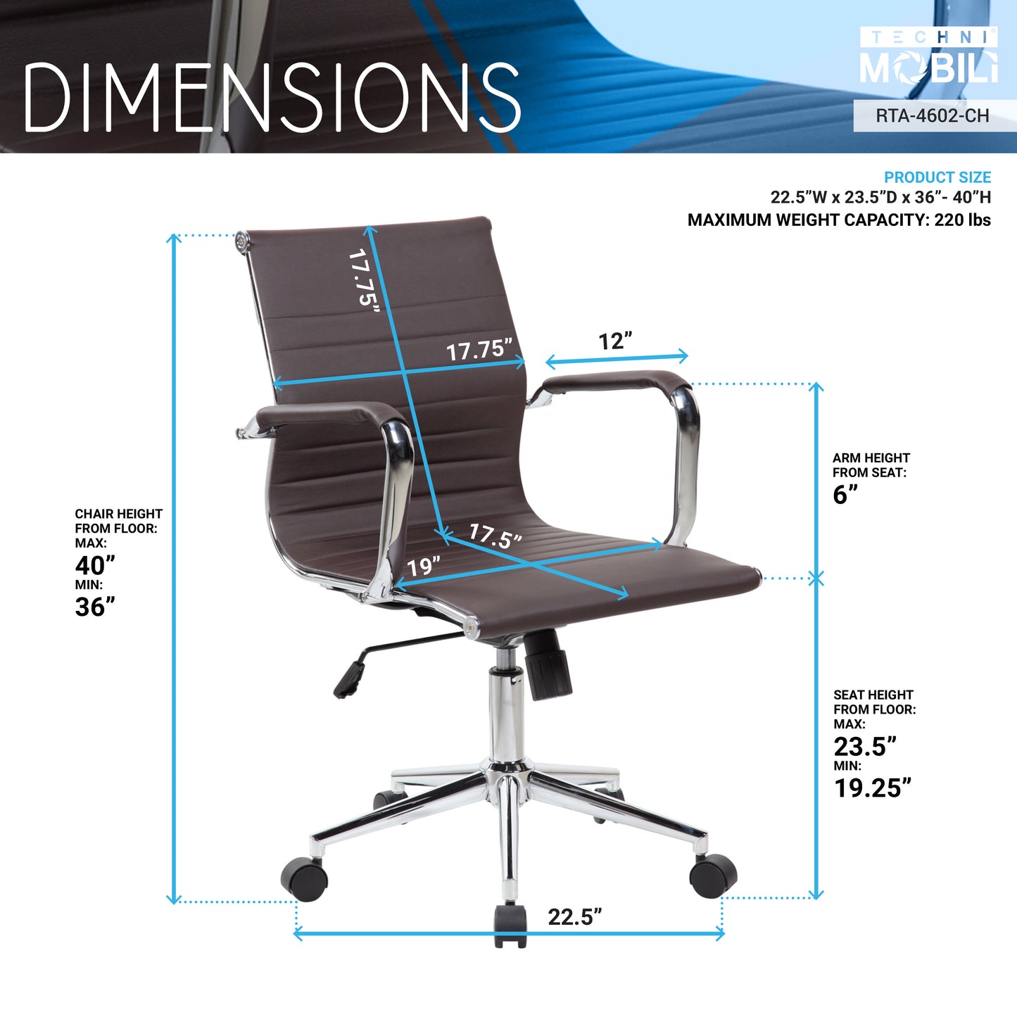 Modern Medium Back Executive Office Chair, Chocolate