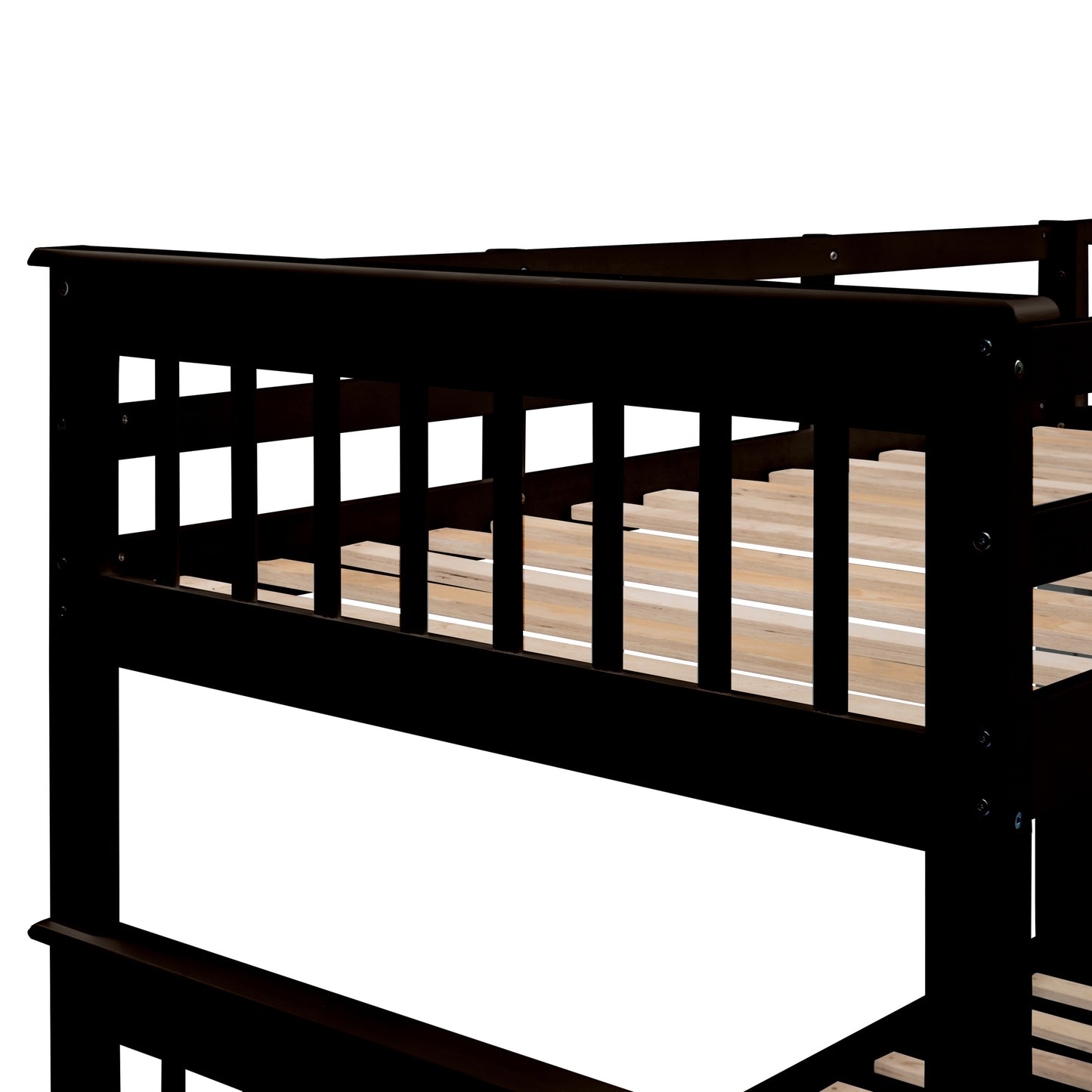 Stairway Bunk Bed with Storage, Trundle, and Guard Rail in Espresso Finish for Adults