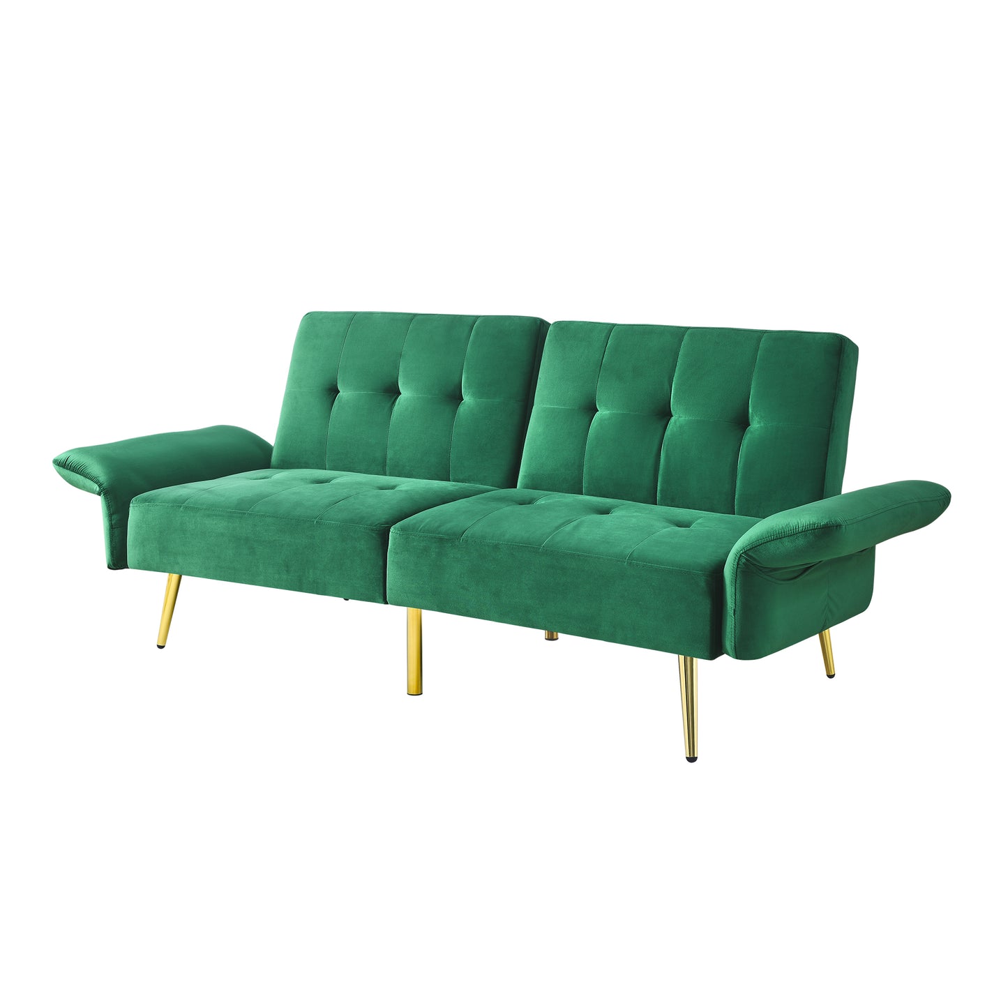 Luxurious Italian Velvet Sofa Bed with Armrest Storage, Green 280g Velvet