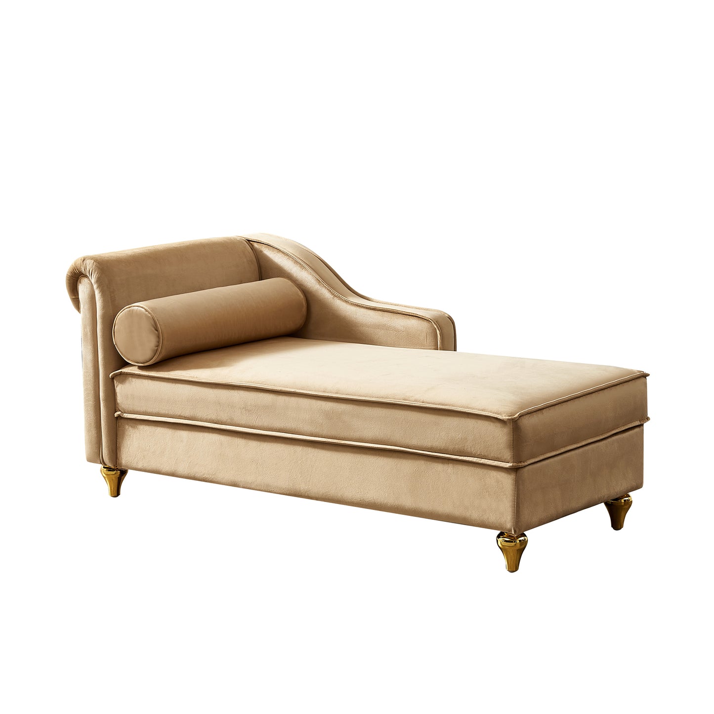 Modern Upholstery Chaise Lounge Chair with Storage Velvet (Khaki)