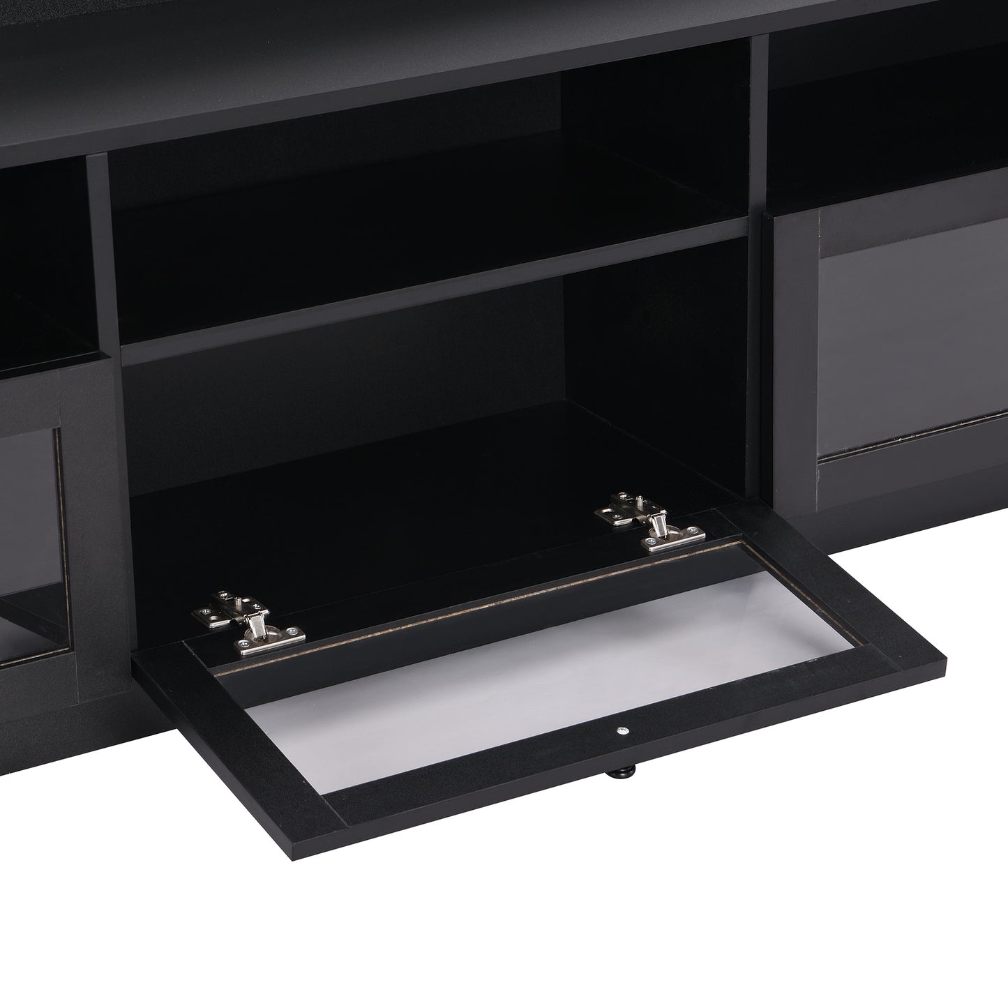 Sophisticated Black TV Stand with Acrylic Board Door and Generous Storage Space for TVs Up to 65