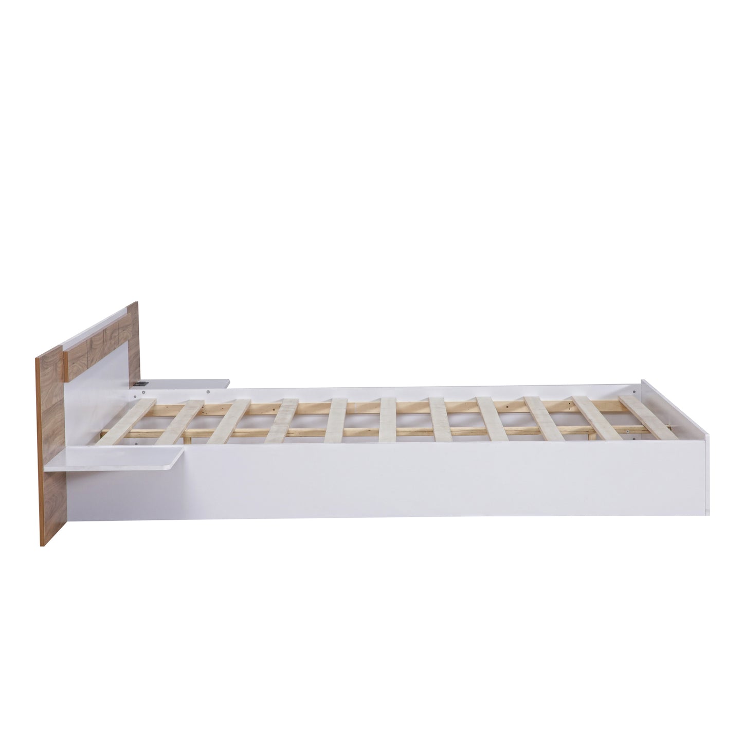 Queen Size Platform Bed with Headboard, Shelves, USB Ports and Sockets, White