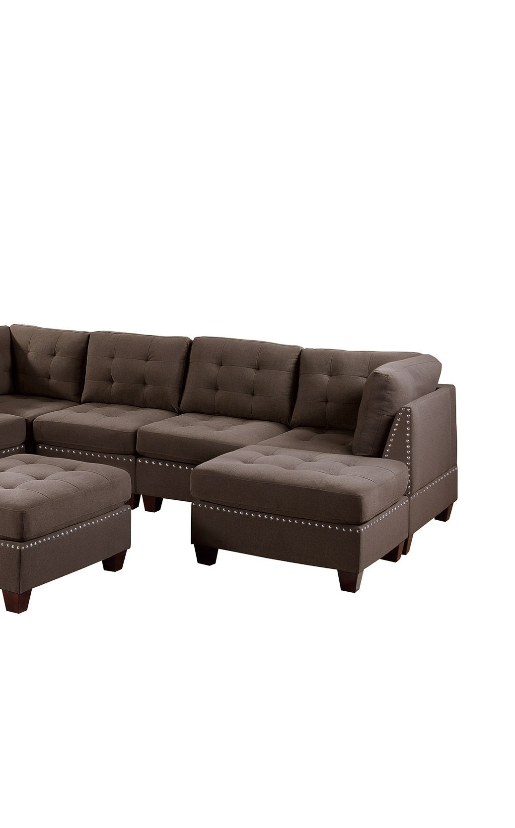 Elegant Black Coffee Modular Sectional Sofa Set with Tufted Nail head Accents