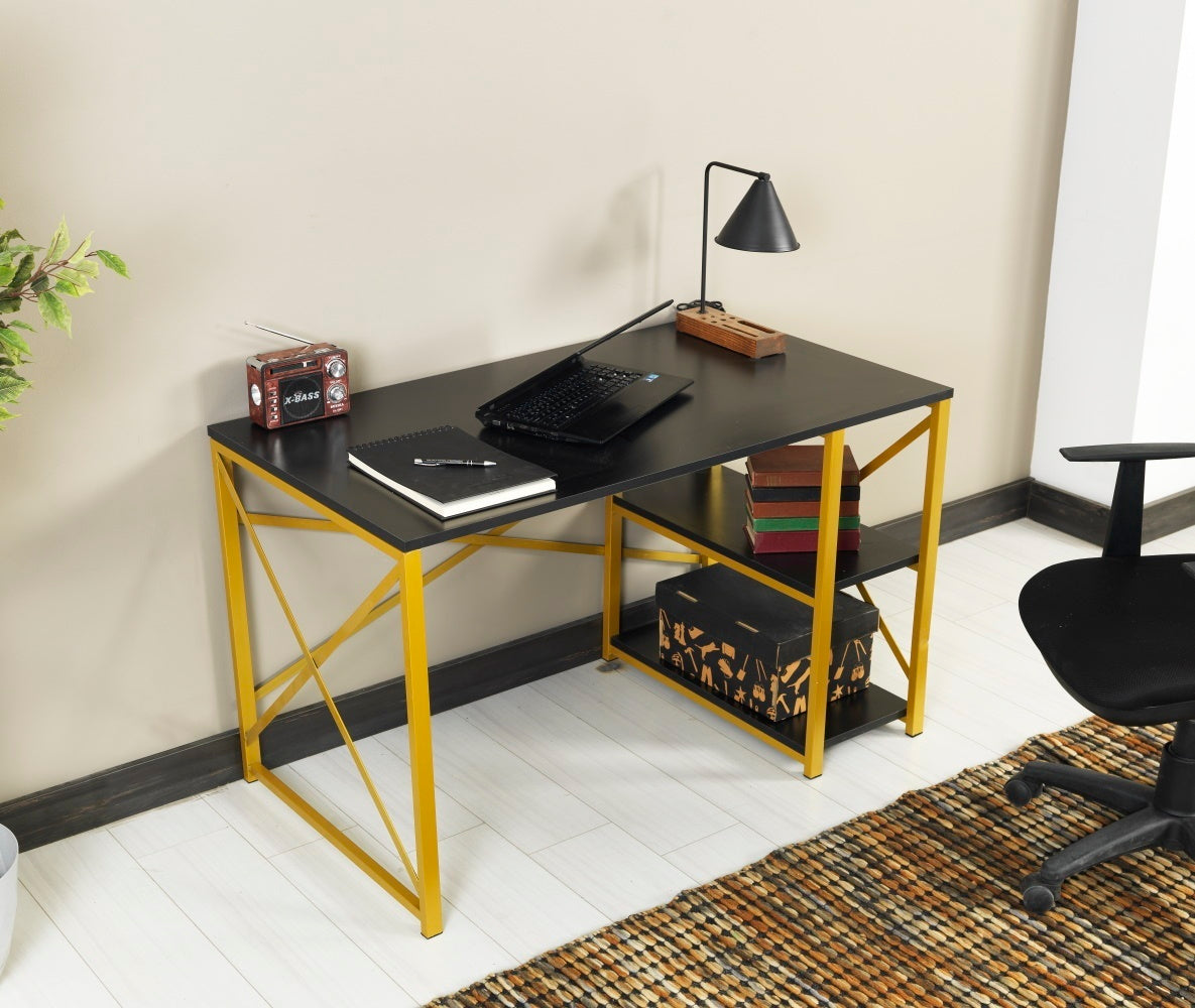 Sophisticated Black and Gold Writing and Computer Desk