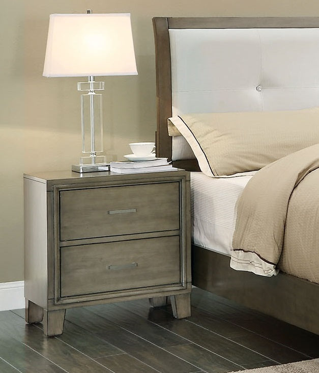 Simple Casual 1pc Nightstand Gray Color Solid wood Bedroom Furniture Contemporary Look Nightstand Nickel Bar Pull