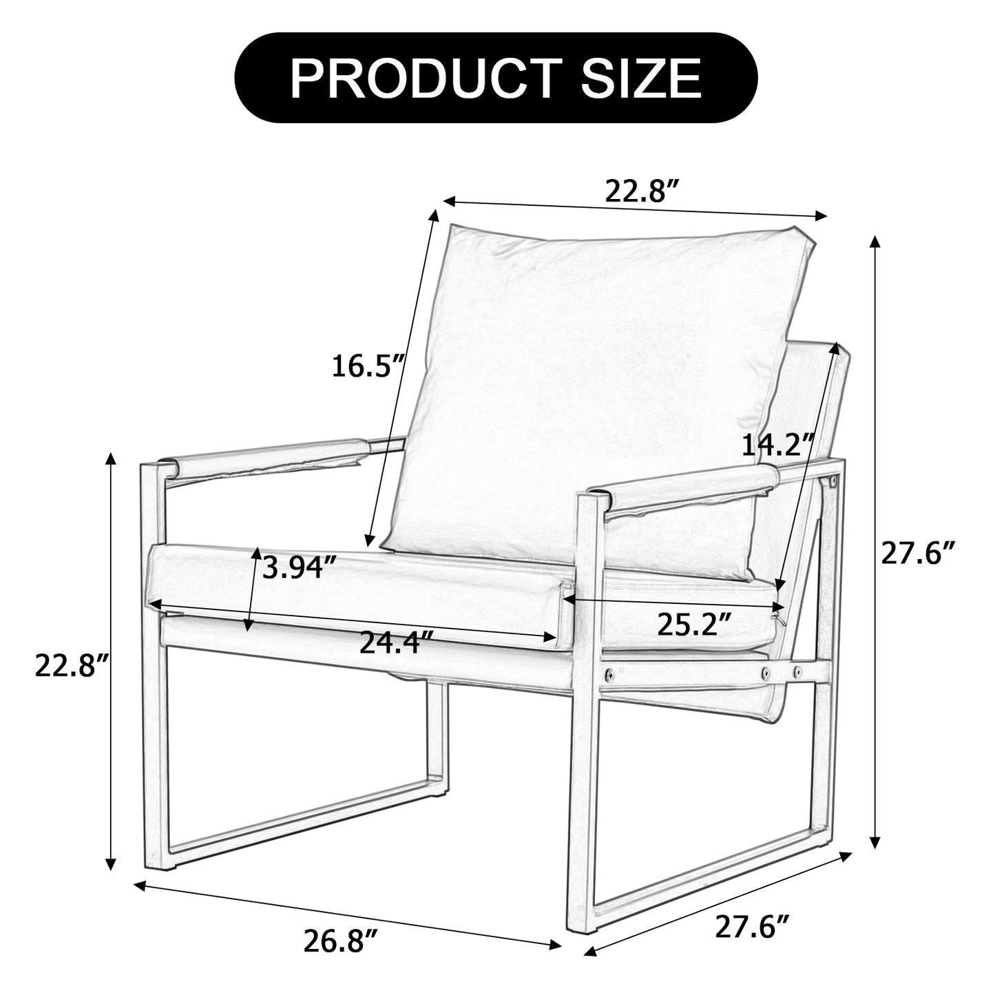 PU Leather Accent Arm Chair Mid Century Modern Upholstered Armchair with Metal Frame Extra-Thick Padded Backrest and Seat Cushion Sofa Chairs for Living Room ( White PU Leather + Metal Frame + Foam)