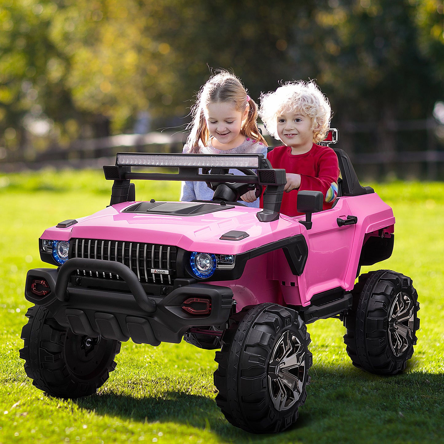 Electric 2-Seater Pink Police Car Ride-on Truck for Kids with Remote Control, Siren, and Music