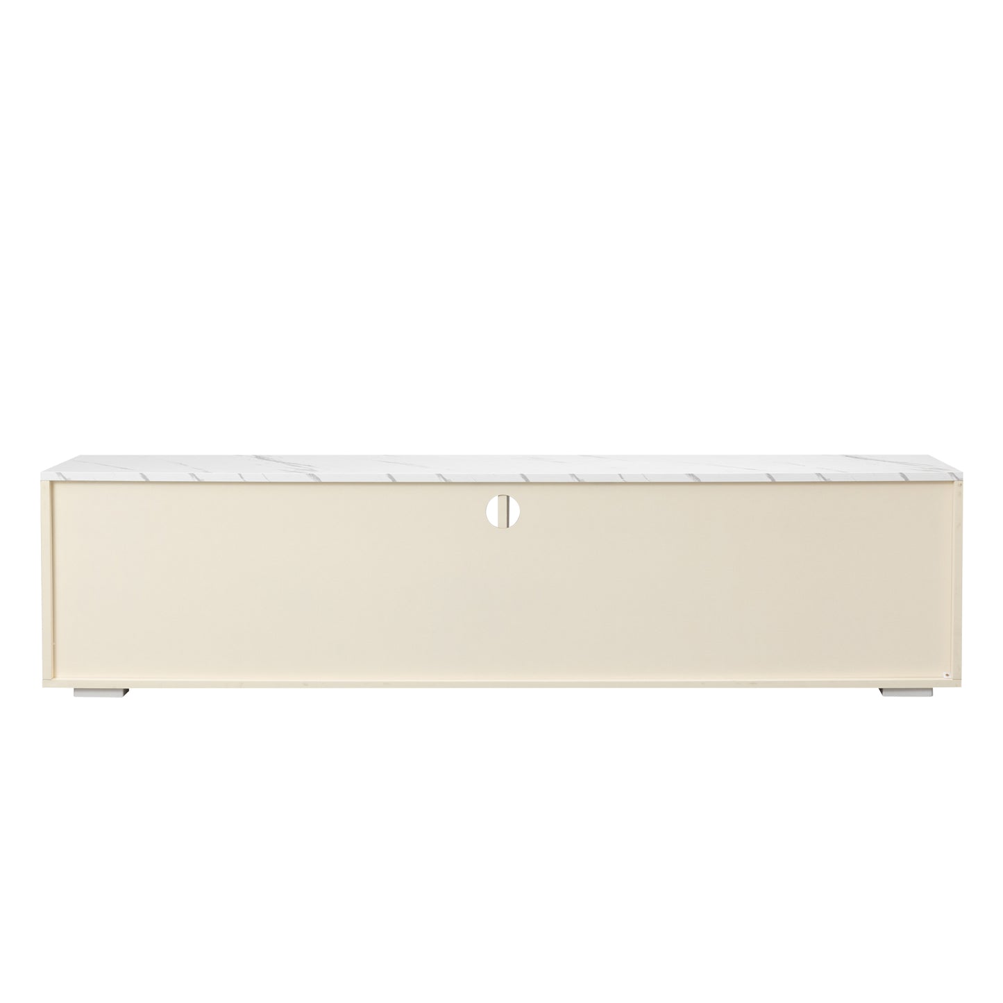 Beige LED TV Stand with UV Drawer Panels, Sliding Doors, and LED Lights