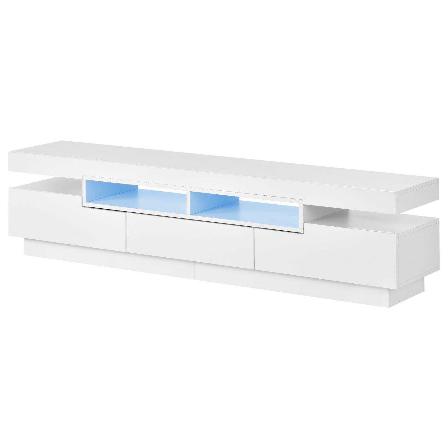 Sleek White TV Stand with Multi-Color LED Lights and Storage for 75 Inch TV