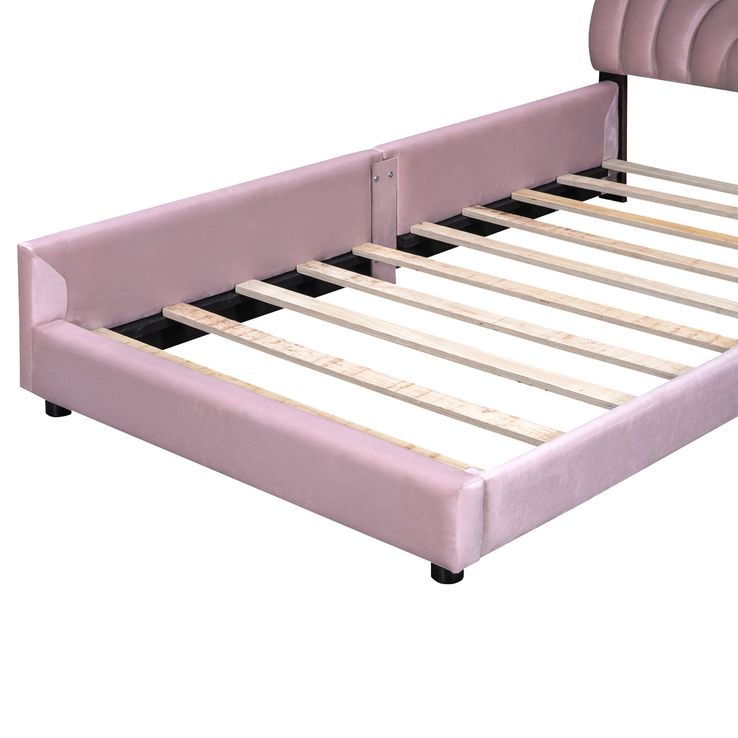 Twin+Full Upholstered Platform Bed Set with Semicircular Headboard, Pink