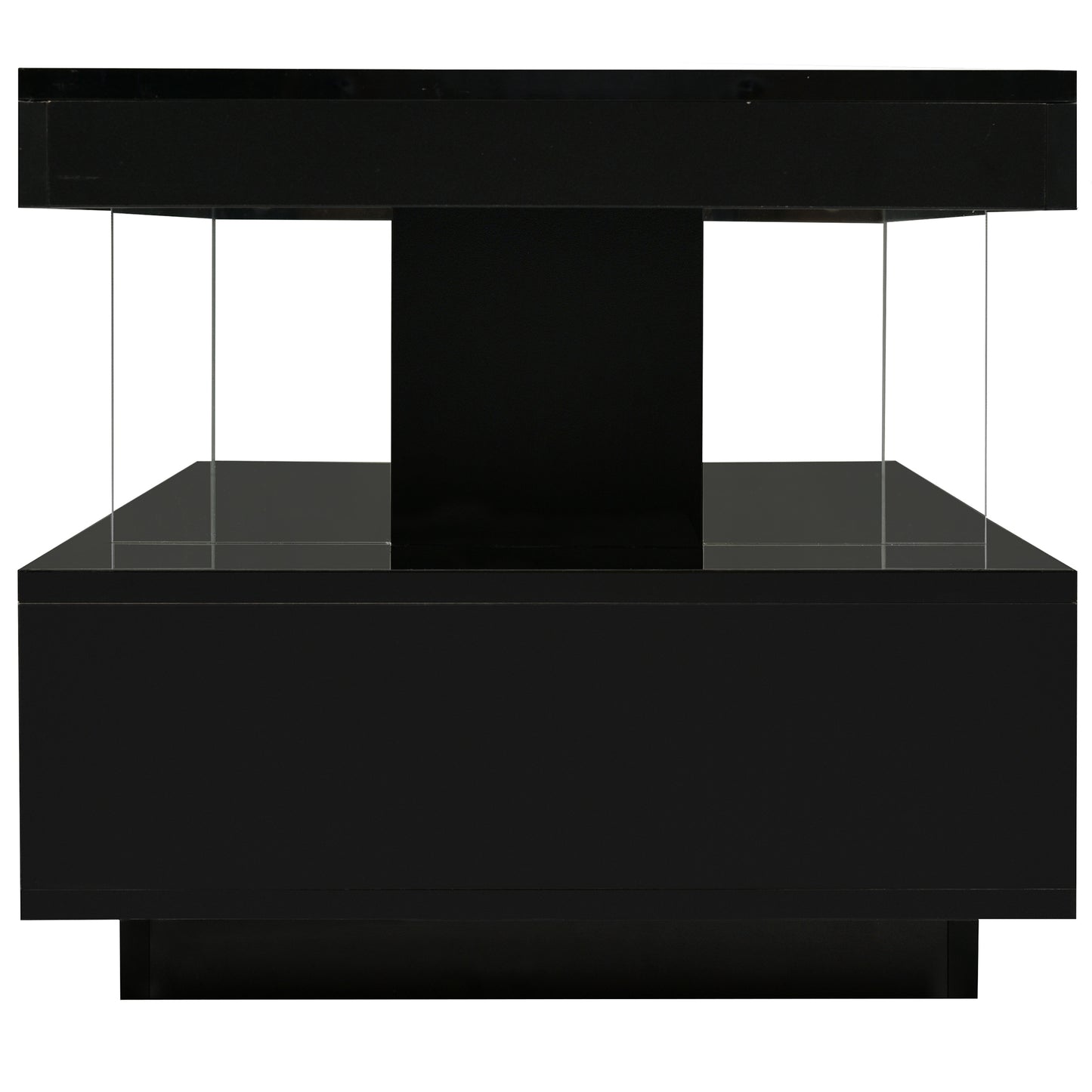 Modern Black LED Coffee Table with Storage and Display Shelves