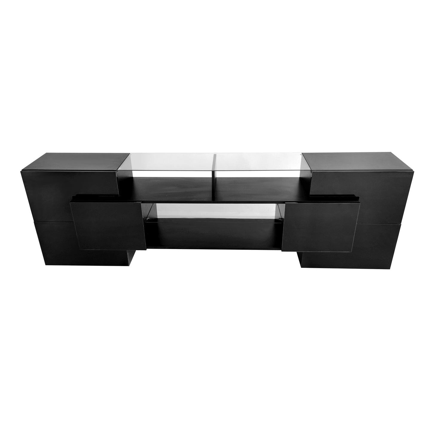 Black High Gloss TV Stand with LED Glass Shelves for TVs Up to 80