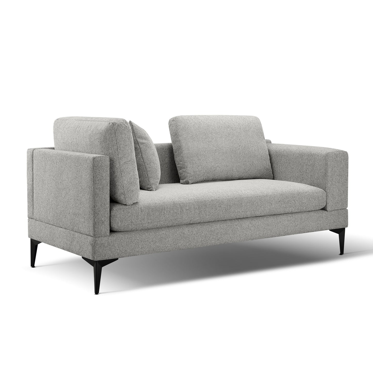 Luxury Modern 2 Seater Couch for Living Room, Fabric Couch With Removable Sofa Cushions and  Reverible Armes , Stable Metal Legs , 2 Pillows and 1 Back Cushion, Texture Gray