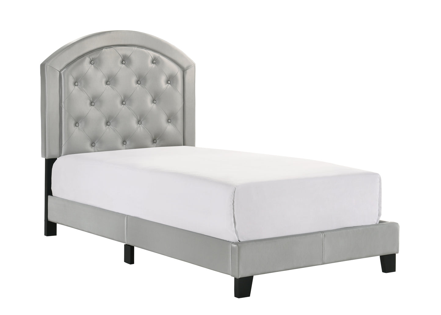 1pc Upholstered Platform Bed with Adjustable Headboard Twin Size Bed Silver Fabric