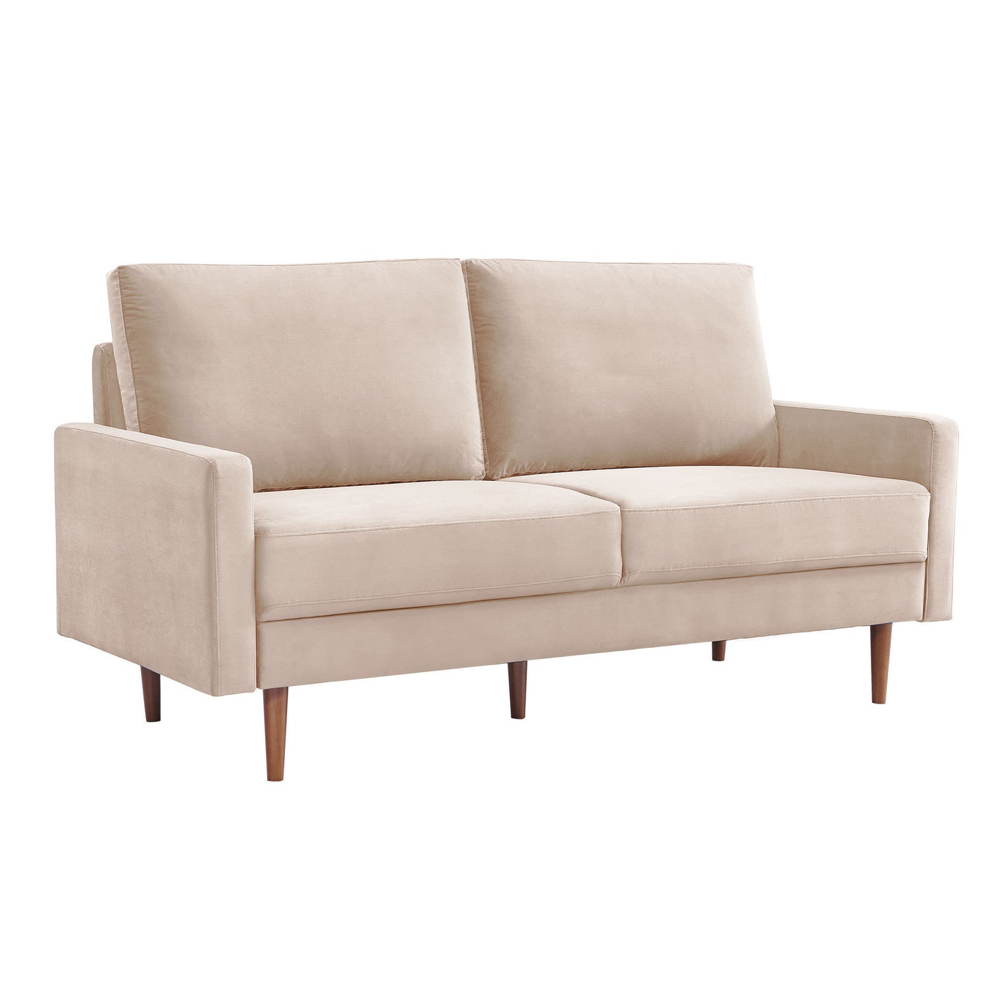 69 Inches Modern Beige Velvet Upholstered Loveseat Couch