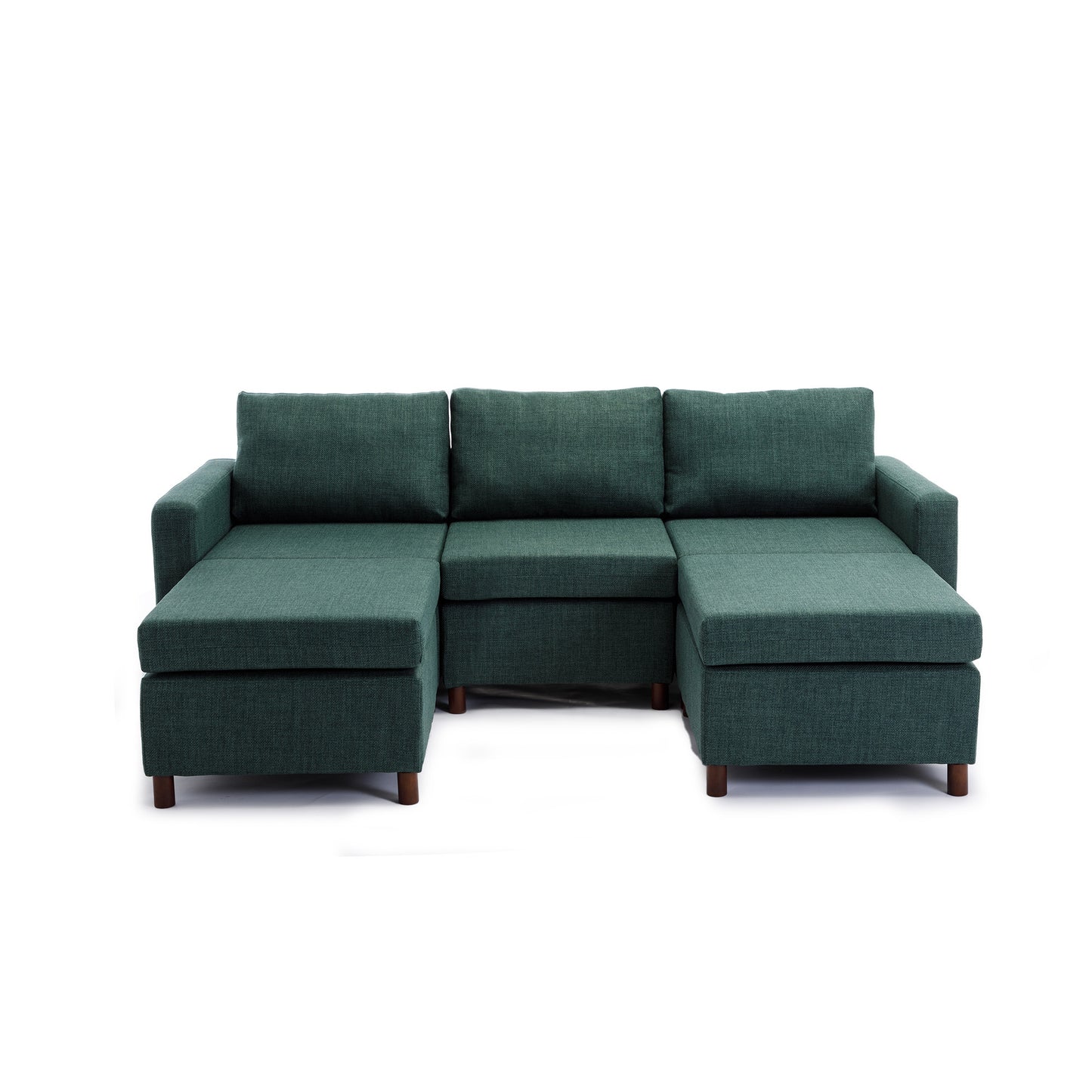 Modular Green Sectional Sofa Set with Ottoman and High-Quality Linen Fabric