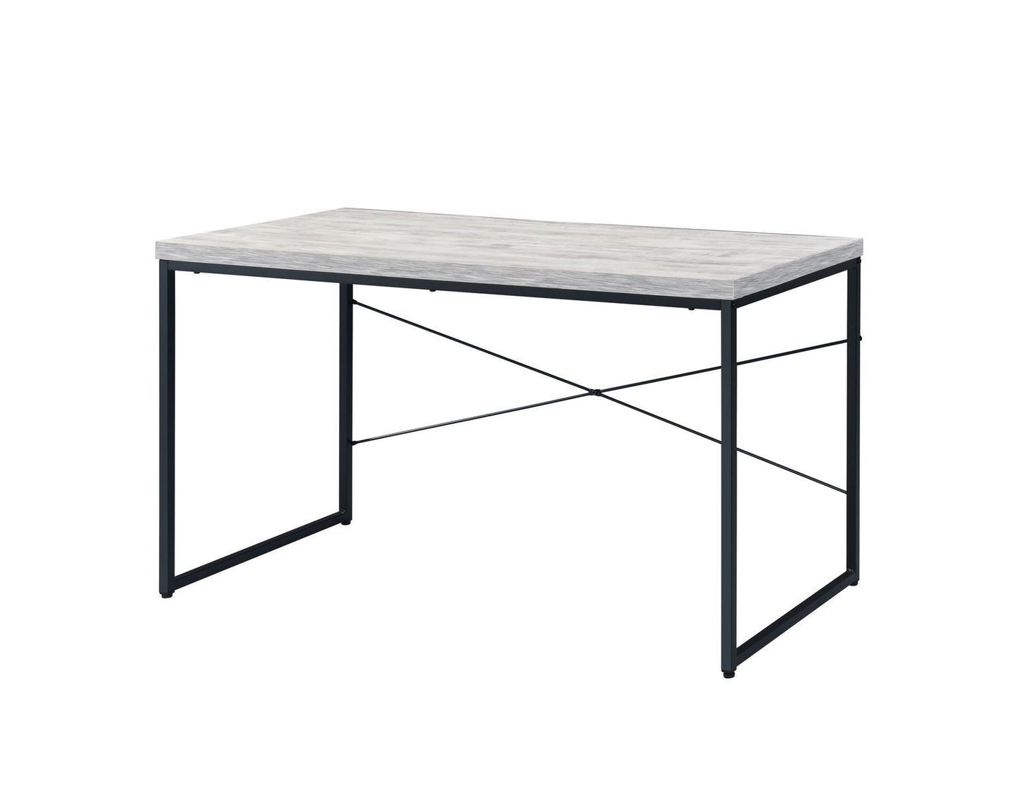 Jurgen Antique White and Black Industrial Desk with Faux Concrete Top