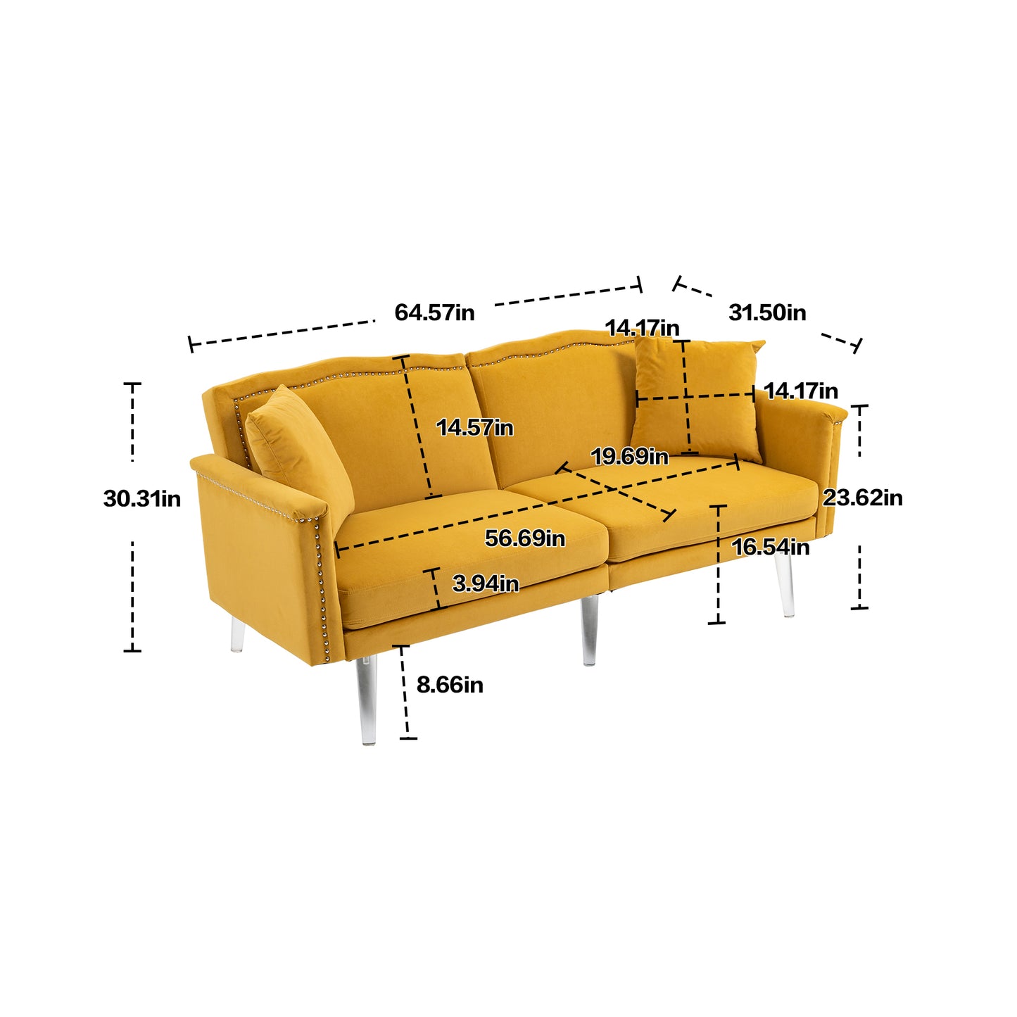 Couches for Living Room Mid Century Modern Velvet Love Seats Sofa with 2 Pillows, Loveseat Armrest for Bedroom, Apartment, Home Office