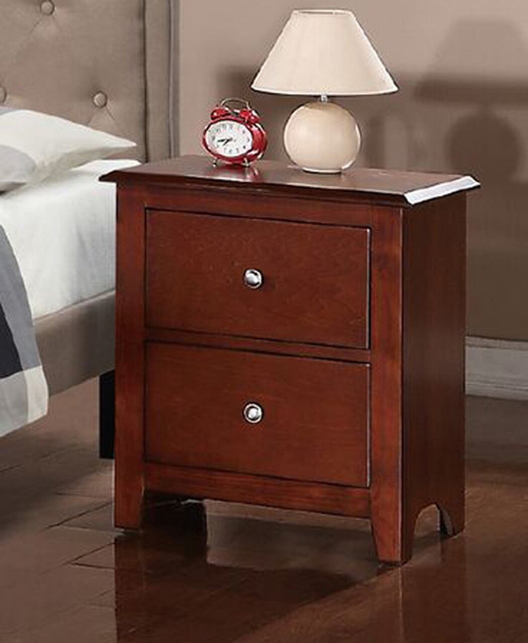 Selma Nightstand With 2 Drawers Storage In Brown Finish