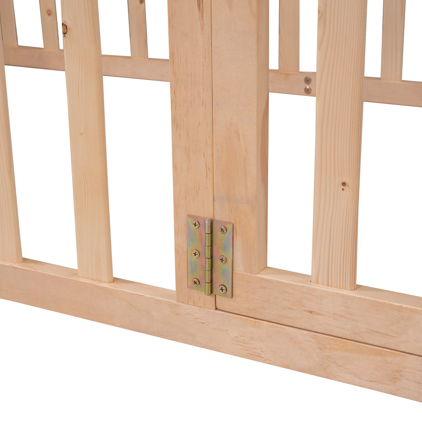 Twin Size Wood Floor Bed Frame with Fence and Door, Natural( :WF289661AAM)