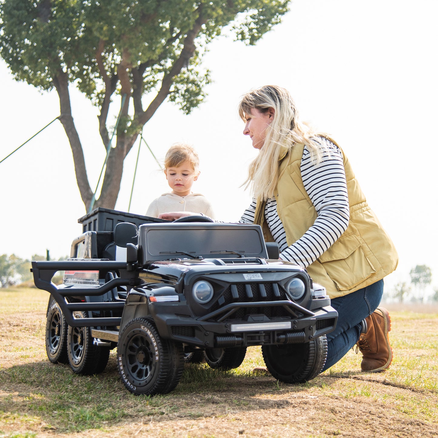 24V Ride On Car for Kids Battery Powered Ride On 4WD Toys with Remote Control,Parents Can Assist in Driving,Music and Lights,Five-Point Safety Belt,Rocking chair mode for back-and-forth swinging