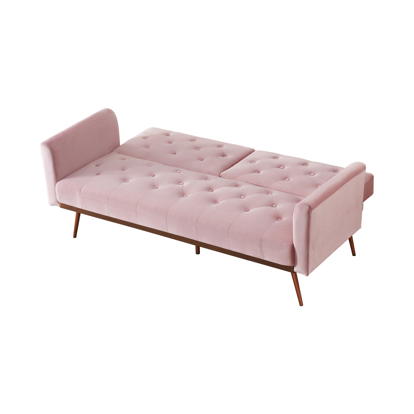 Elegant Pink Velvet Sofa Bed with Nail Head Accents and Throw Pillow