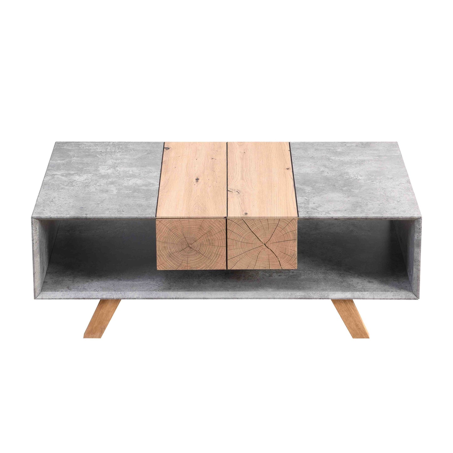 43.31'' Elegant Coffee Table with Hidden Drawer, Modern Farmhouse & Industrial Style Table for Living Room