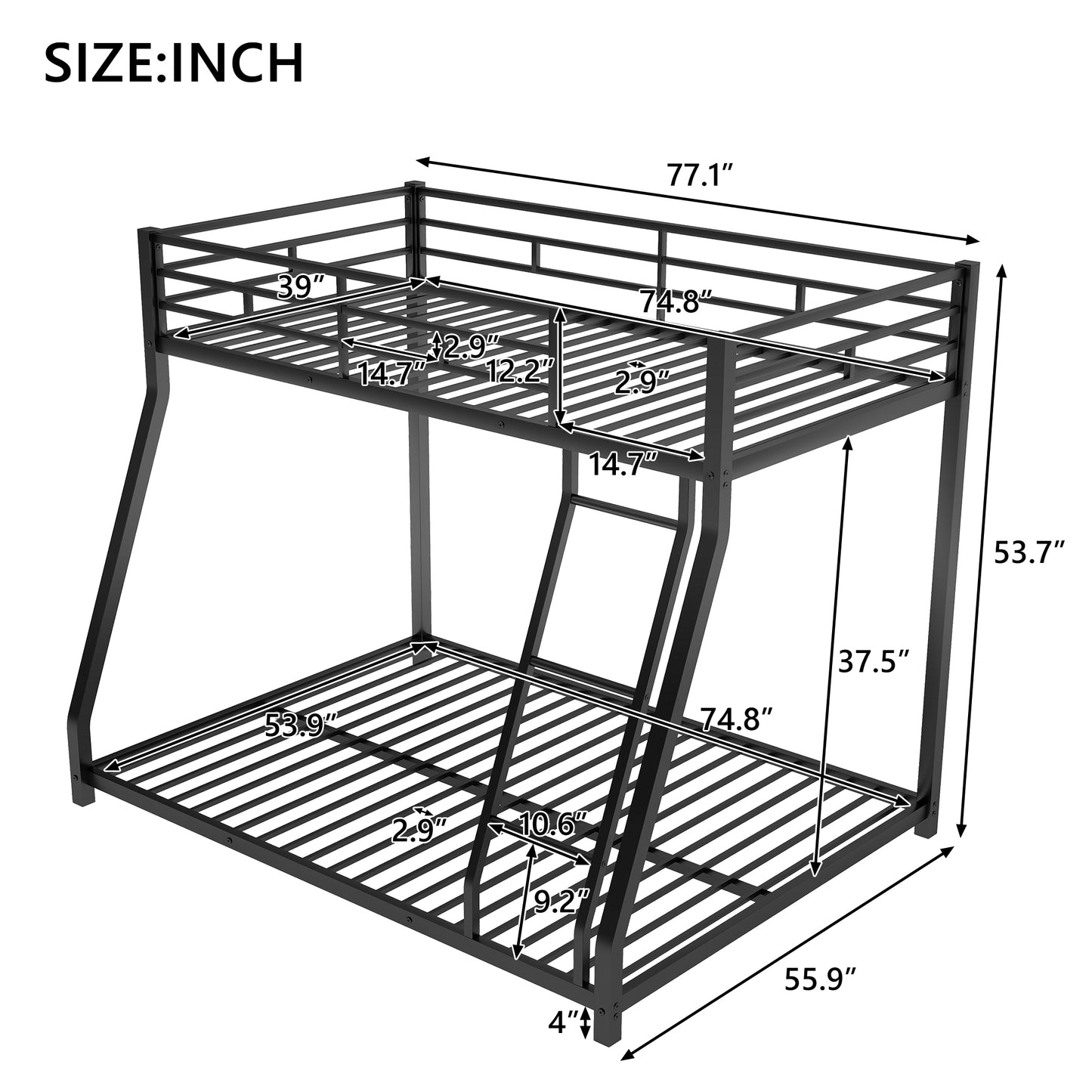 Metal Black Twin over Full Bunk Bed