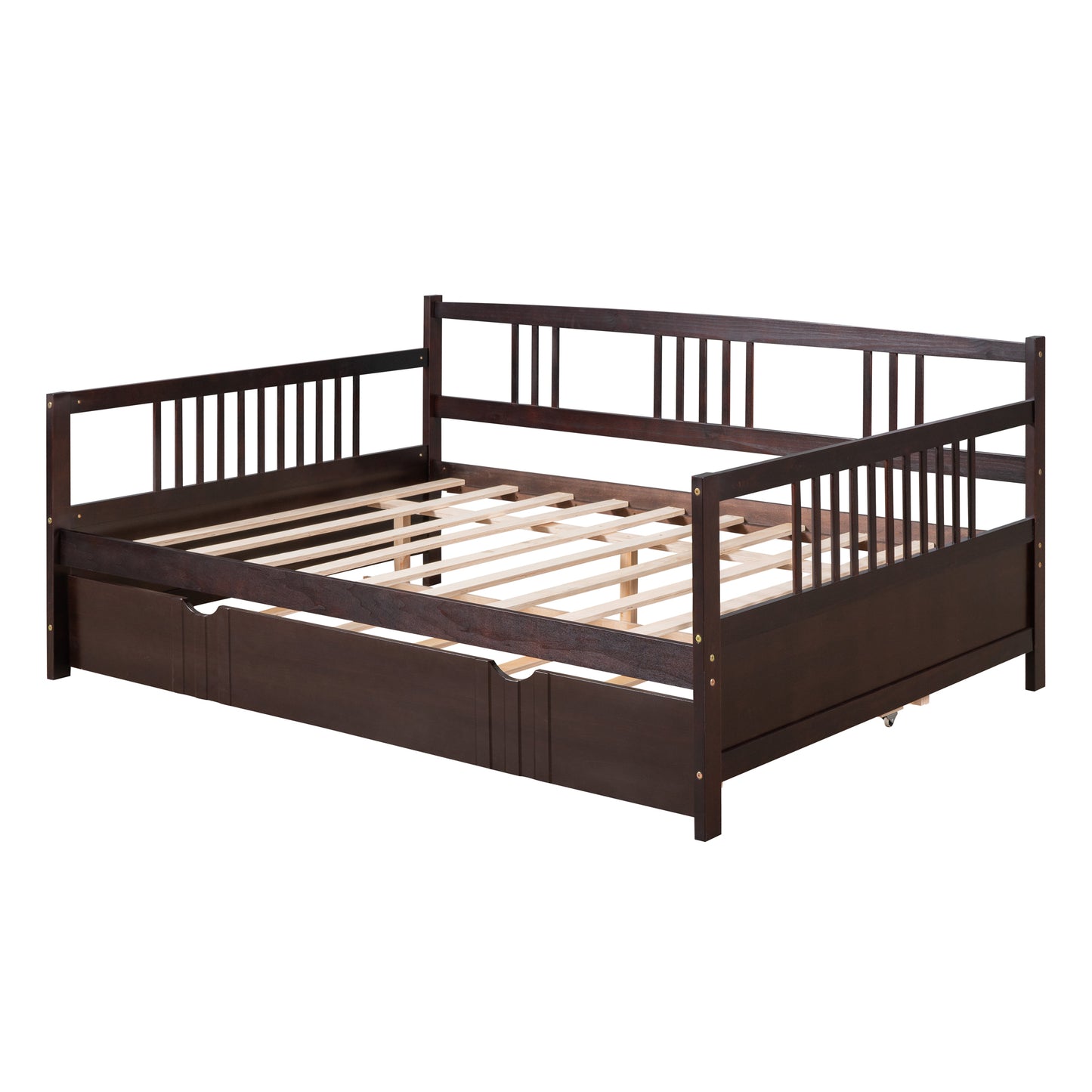 Full Size Daybed Wood Bed with Twin Size Trundle,Espresso